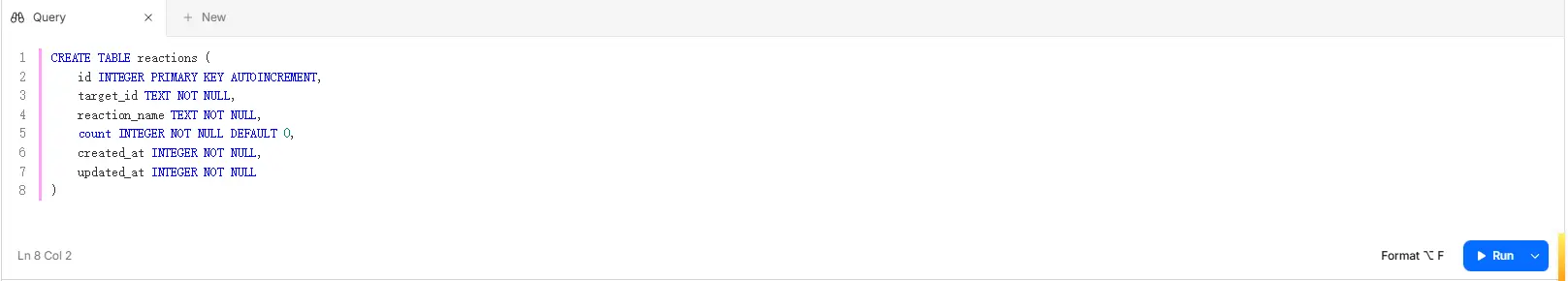 输入创建数据表的命令