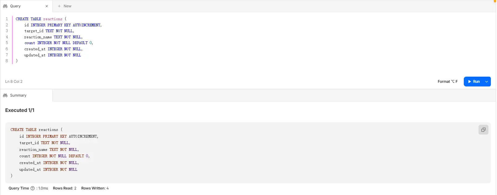 数据表创建成功